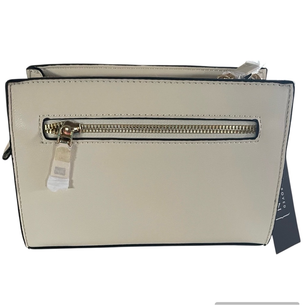 New Cream Crossbody Bag with Black Trim with Black & Red Stripe, Vegan Leather - Picture 3 of 6